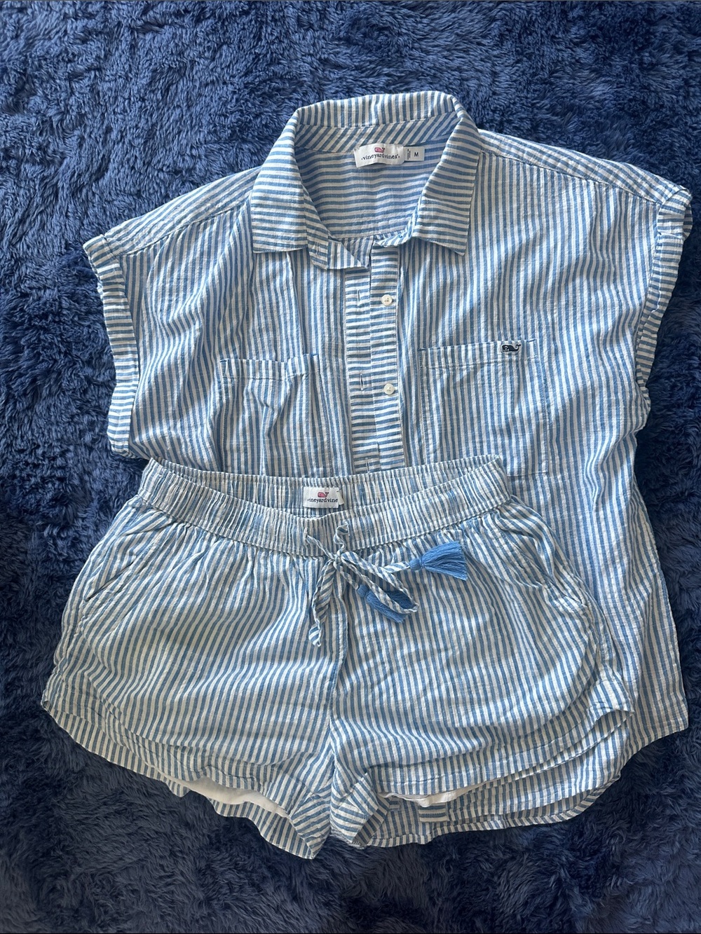 Vineyard Vines Light Blue & White Striped Two-Piece Lounge Set